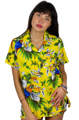 Funky Hawaiibluse Cherry Parrot Gelb versch. Größen Hawaiishirt Unisex