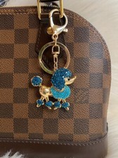 Poodle Dog Keychain Keyring Bag Charm Purse Handbag Charm blue Rhinestones gift