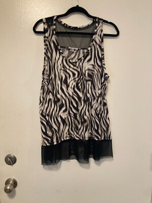 Women's JLO Zebra Pattern Sleeveless Blouse XL Cotton Blend with Lace Bottom
