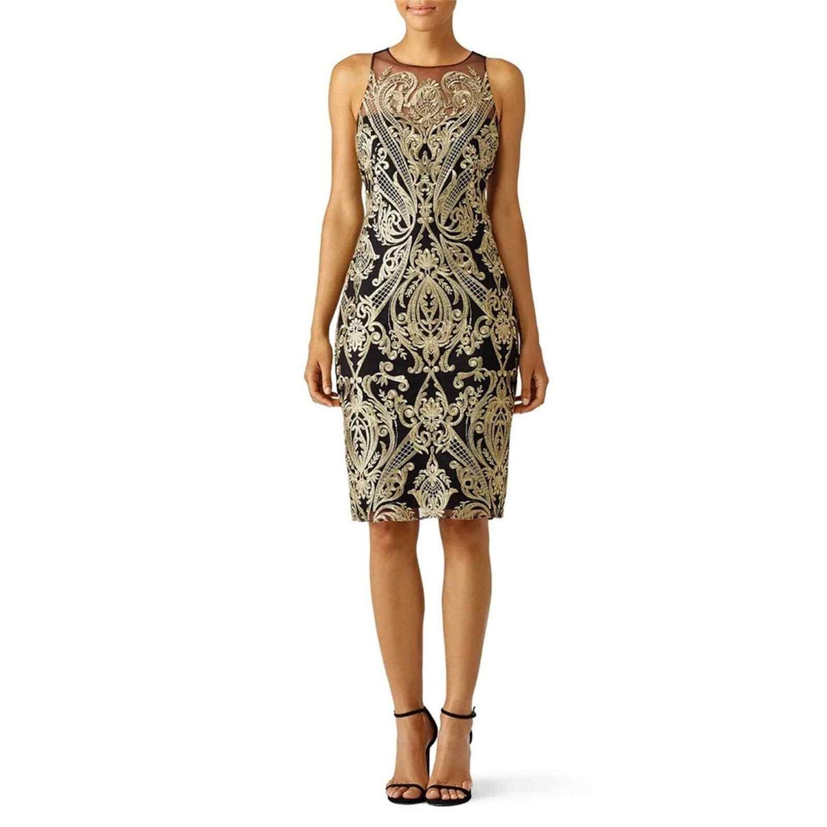 Marchesa notte golden fiore lace floral embroidered illusion mesh