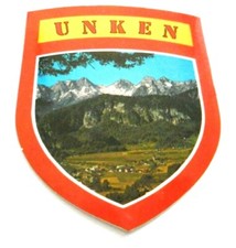 Souvenir-Aufkleber Unken Saalachtal Steinpass Pinzgau Österreich 70er Oldtimer 