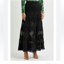 BASIL  MAUDE Anthropologie Black Lace with Sequins A Line Skirt Size 8
