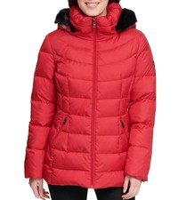 Andrew Marc - Down & Feather Coat Jacket Removable Fur Trim Hood Red Size S