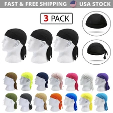 3 Pack Skull Cap Motorcycle Head Wrap Tie Durag Du-rag Beanie Cycling Bandana