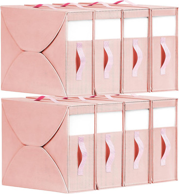 8 Pack Bed Sheet Organizer & Storage XL Queen King Size Foldable Pink Window
