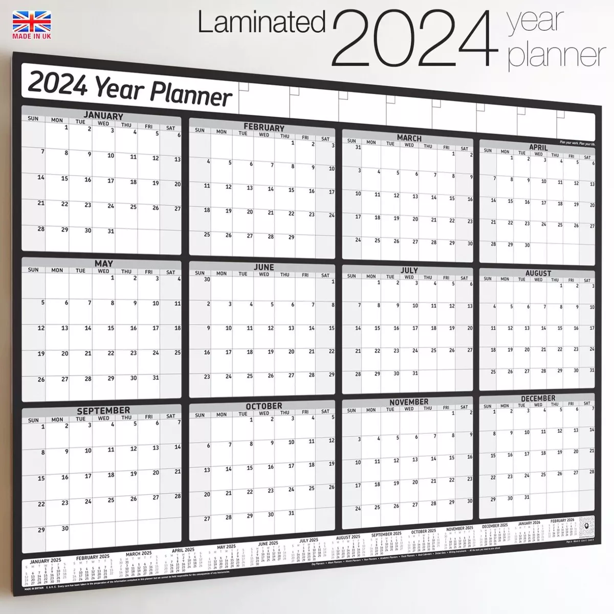 Calendrier 2024 2025 planificateur mi-année année complète STRATIFIÉ XL mur  mens