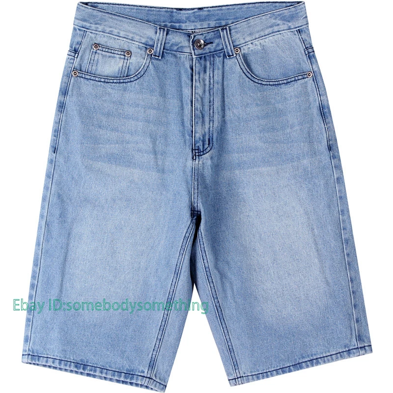 Men Denim Shorts Hip-Hop Rap Skateboard Streetwear Jeans Loose Baggy Short Pants
