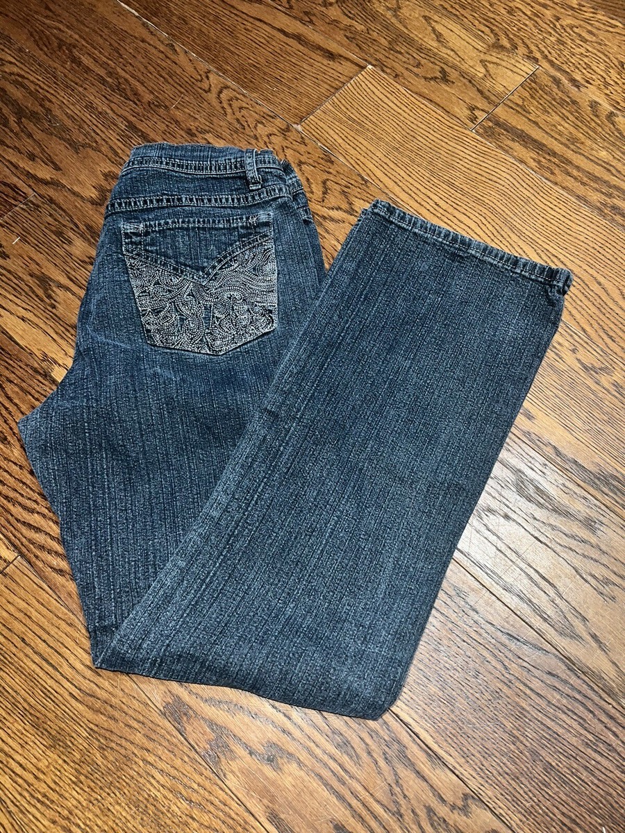 Zena Jeans Womens Size 8 Mid Rise Bootcut Silver Embroidery Denim