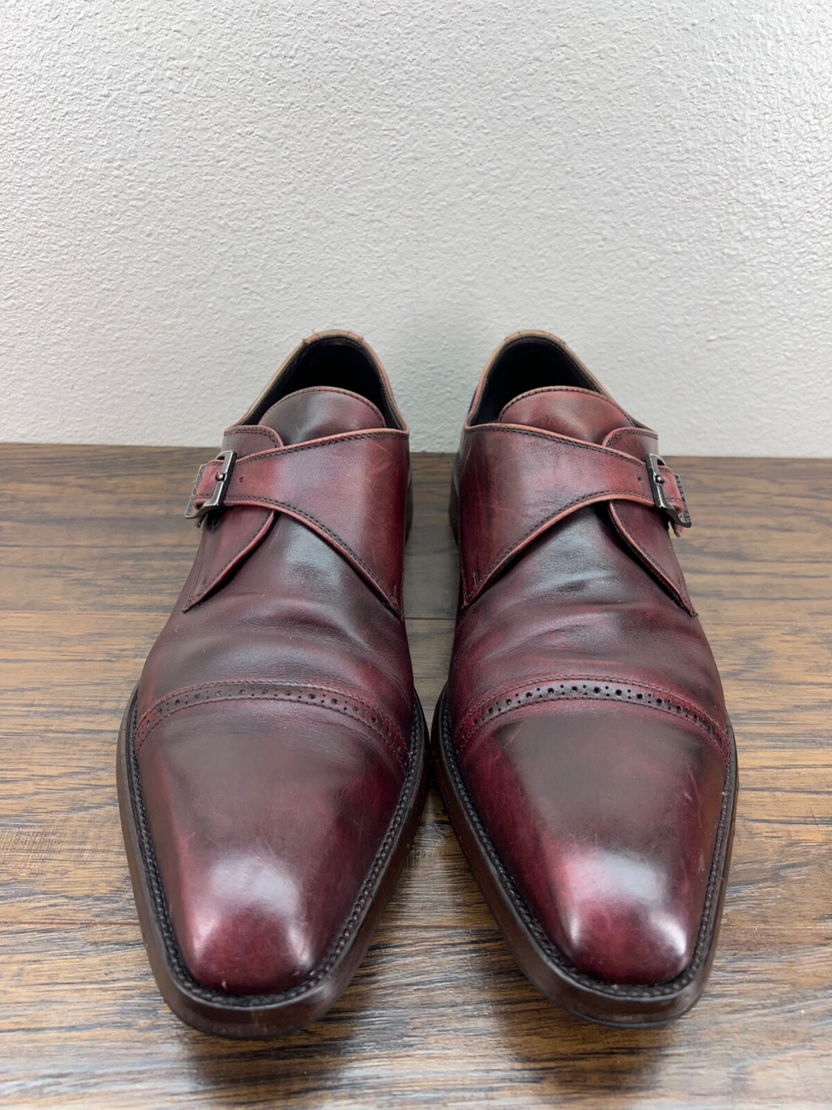 12.5 Burgundy Monk Strap Cap Toe 