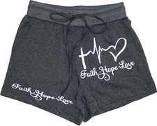 Women's Elastic Waist Drawstring Shorts Gray 2Pocket Heartbeat Print, Small NEW