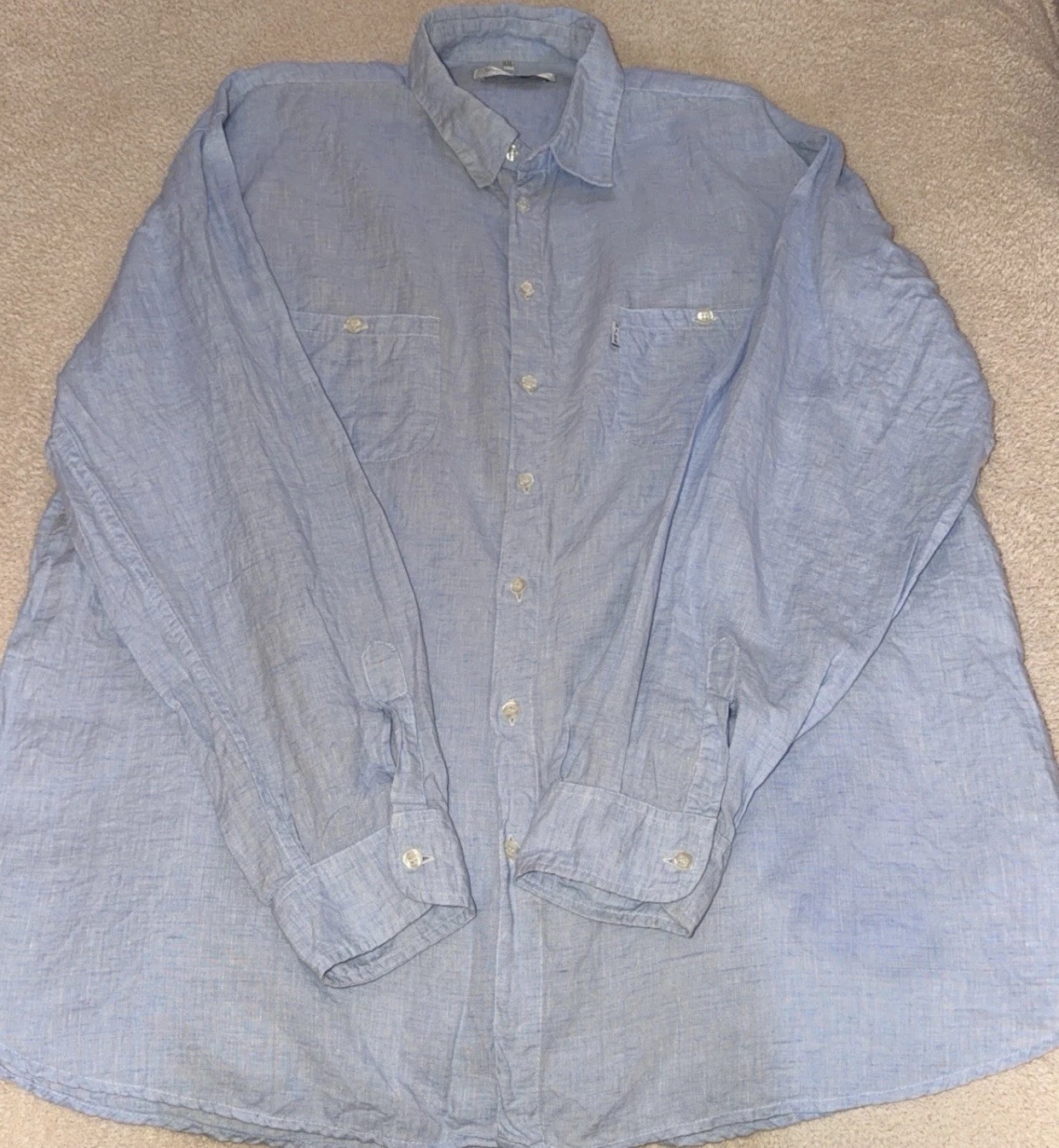 Francesco Casola 100% Linen Button Down Shirt Mens XXL Light Blue Italy Positano