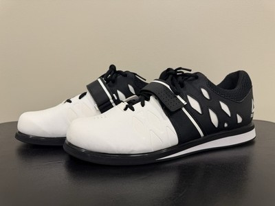 Reebok Lifter PR Weightlifting Gym Shoes White Black Lace Up Hook & Loop 
