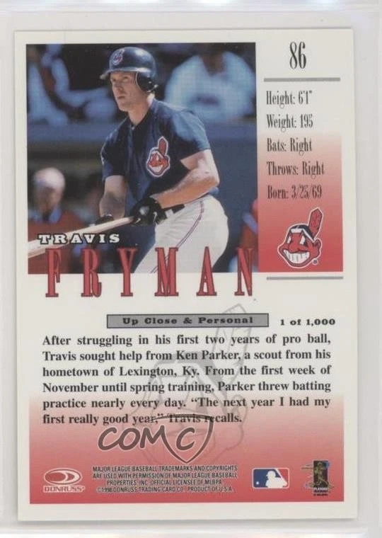 1998 Donruss Studio Studio Proofs /1000 Travis Fryman #86 - Image 2 of 2