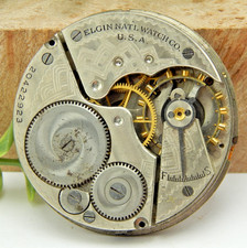 Antique 1918 Elgin 291 16 size 7 jewel pocket watch movement with good balance
