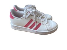 Adidas Grand Court Tennis Shoes Sneakers Girl White Pink Glitter Size 1 EG 5136