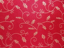Set of 6  Quilted Red Fabric w/ Gold Embroided Christmas Holly Table Placemats