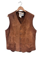 Pioneer Wear Suede Leather Vest Mens 42 Brown Western Ranch Sherpa Lined USA