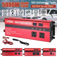 5000W Peak Power Inverter, Car/Light RV 12V 24V DC to 110V AC Converter 4 USB