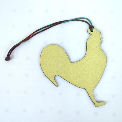 HERMES Leather Petit H Bag Charm Chicken Design Light Yellow Brown Made inFrance