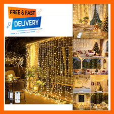300 LED Curtain Lights, Warm White String Lights, Remote Control, Indoor Outdoor