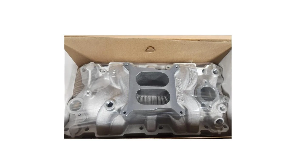 Colector de admisión de doble plano Edelbrock Performer 2701 dirección asistida eléctrica para Chevy V8 1955-91 S/B Foto 2 de 4