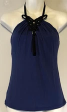 Vintage VS Moda International Halter Top Medium Crocheted Neckline Sexy 90s Y2K