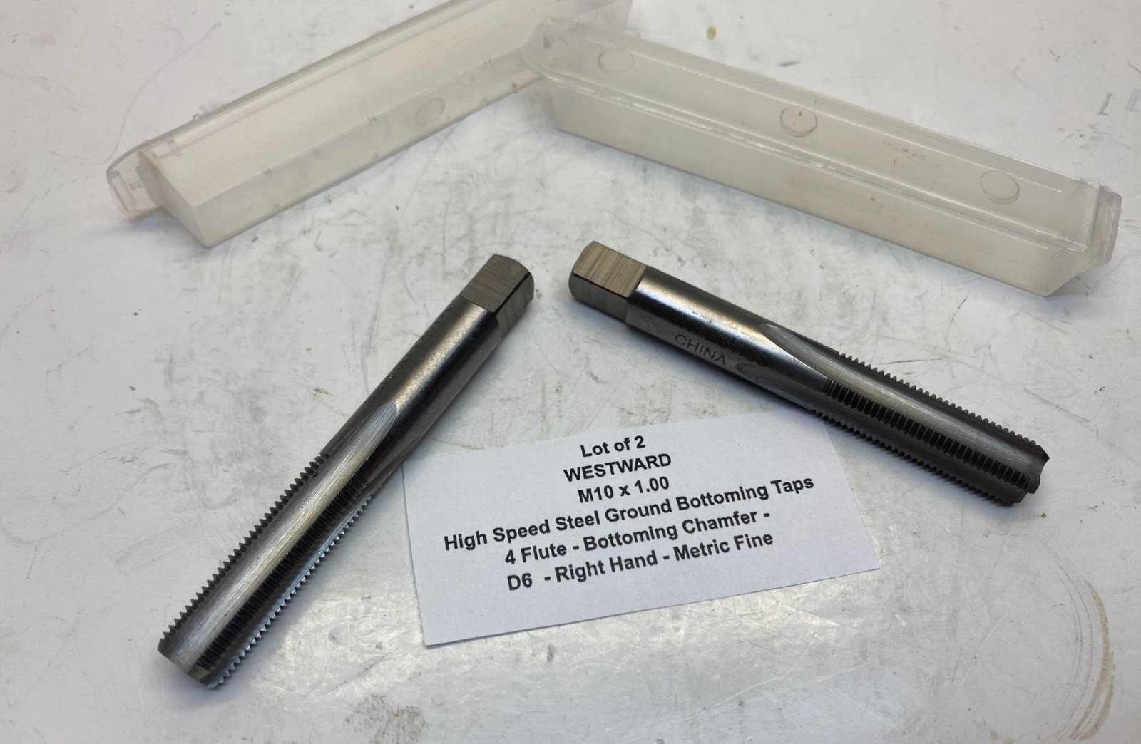 (Qty 2) WESTWARD M10 x 1.00 HSS Ground Bottoming Tap -  4 Flute - D6 - Fine -