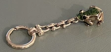 Tiffany & Co Sterling Silver & Enamel Frog Key Chain w/Felt Pouch & Gift Box