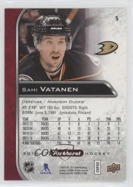 2016-17 Upper Deck Parkhurst Red Sami Vatanen #5 - Image 2 of 2