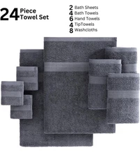 24Pc 100% Premium Cotton Bath Towels For Bathroom Set, Oeako Tex Cert, IVORY NEW