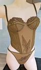Janet Reger London Sheer Olive Mesh String Sided Hipster Thong