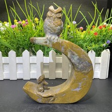 1.2LB 6.6" Natural Moss Agate Owl Carving Crystal Quartz Energy Reiki Healing