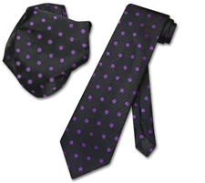 Vesuvio Napoli BLACK with PURPLE Polka Dots NeckTie Handkerchief Matching Tie