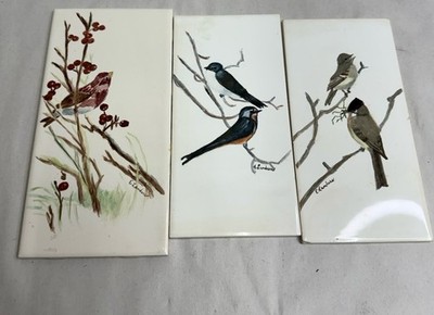 Vintage Hand Painted Bird Art Tiles Set of 3 Signed Nature Wildlife Decor
