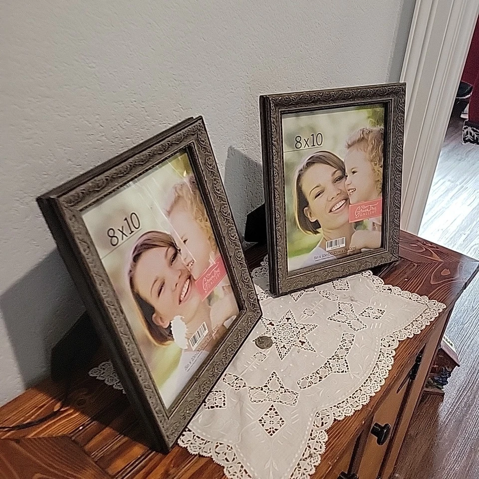 Par de 2 marcos de fotos de madera sintética marrón dorado galería árbol verde 8x10 Foto 4 de 4