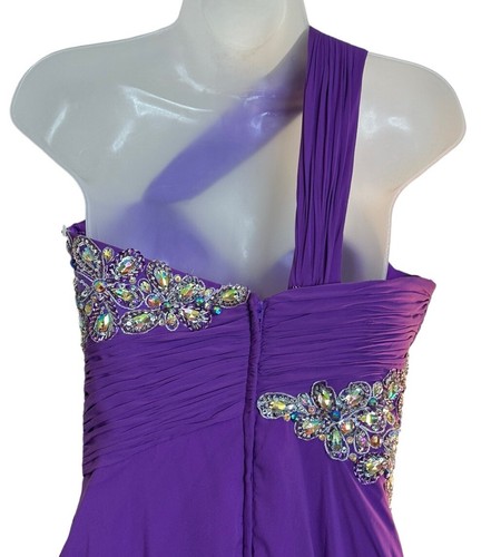 Night Moves Prom Dress Size 8 Purple One Shoulder Long Embellished Beaded Formal - Picture 10 of 15