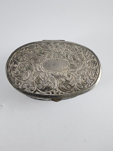 Geprägte Silber Platte Vintage Oval Klapp Schmuckschatulle Mid Century Samt Gefüttert - Bild 3 von 12