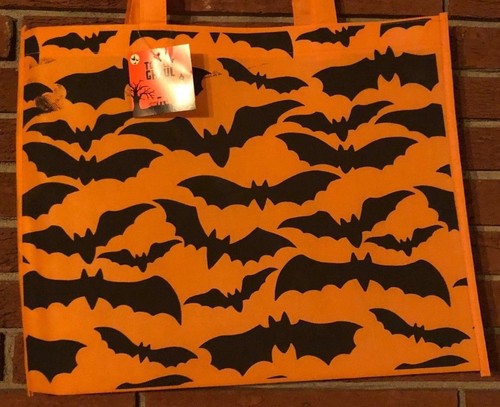 Halloween Cloth Bags Orange Bat & Spiderweb Black 12" x 16" inch Shopping Season - Picture 7 of 7