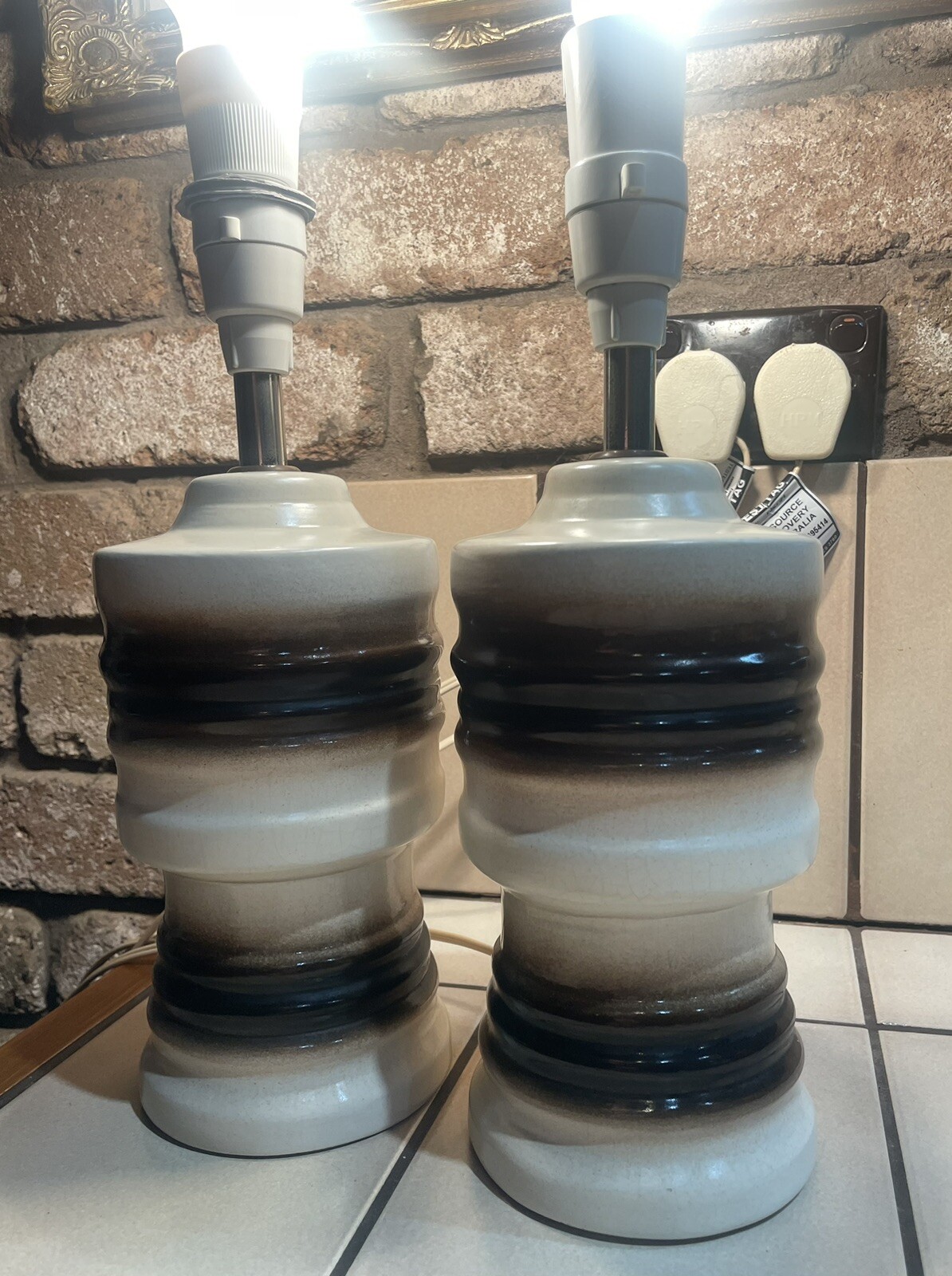 2 Vintage Ceramic Bedside Table Lamps Retro Mid Century MCM eBay