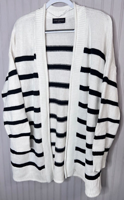 Lane Bryant Womens LONG CARDIGAN 18 20 Ivory Black Striped Cotton Warm NEW