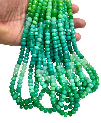 Chrysoprase Faceted Rondelle Beads 8mm 18” Strand Shaded Green Gemstone DIY - Picture 3 of 10