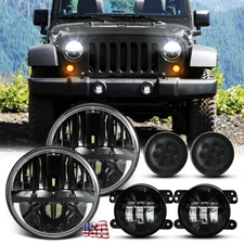 For Jeep Wrangler JK 2007-2018 Kits Set DOT 7 inch LED Headlights Turn Fog Light