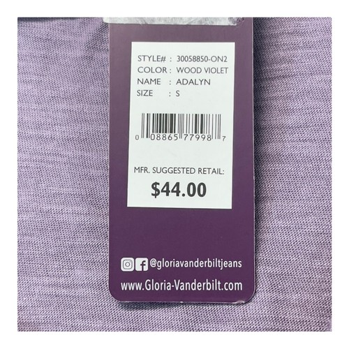 Gloria Vanderbilt Adalyn S/S Top Embroidered V-Neck Wood Violet Women’s Small - Picture 9 of 10