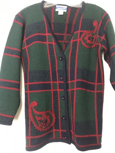 Vintage Pendleton Wool Sweater Cardigan Tartan Plaid Paisley Red Small Petite - Picture 8 of 9