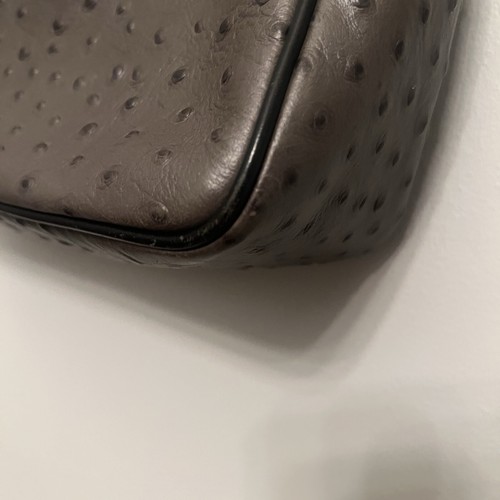 Dooney Bourke Gray Brown Ostrich Embossed Leather Kimberly Shoulder Bag Exotic - Picture 13 of 15