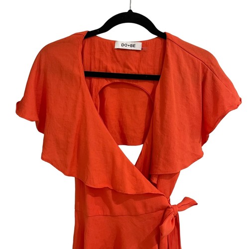 Do+Be Aldrin Size S Ruffled Backless Wrap Skort Romper Orange Ruffle Deep V-Neck - Picture 6 of 12