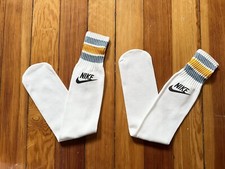Vintage Nike Tube Socks 80s / 90s Silver / Yellow Striped Swoosh NOS Saints
