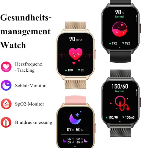 Smartwatch Herren 2 Zoll Bluetooth Telefonfunktion iOS-Apple & Android - Schwarz - Bild 5 von 7