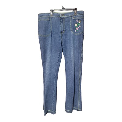 Women's Size 14 Adolfo Jeans W/ Embroidered Flower Stitching Front And Back Y2K