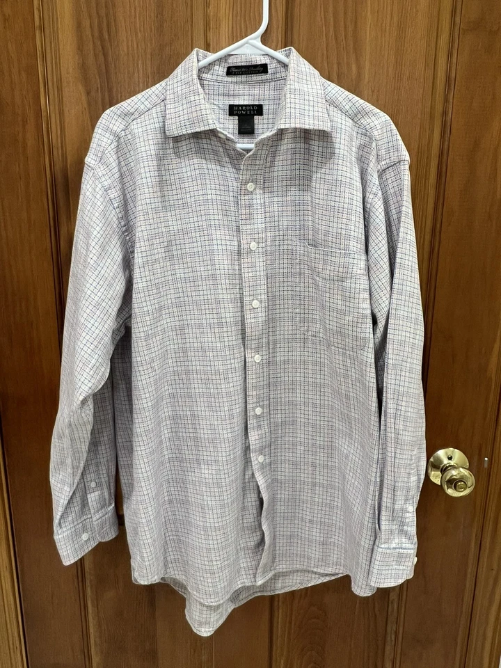 Harold Powell Button Down  Shirt Men's Size Large Long Sleeve Blue Check Casual - Image 4 of 4